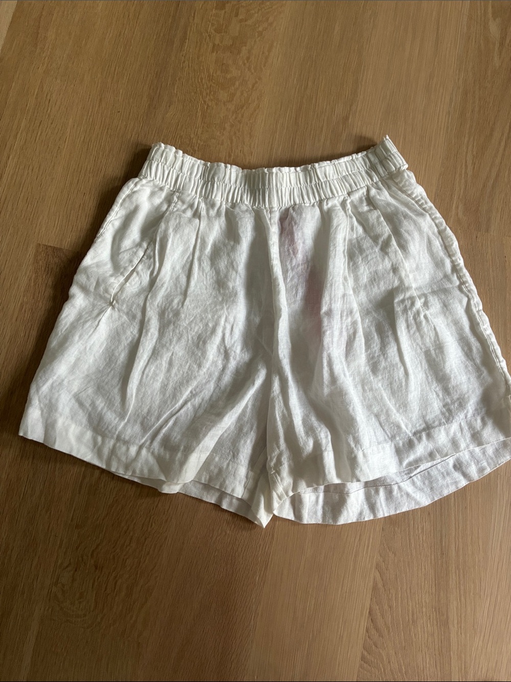 Left On Friday Cream High-Waist Linen Blend Shorts